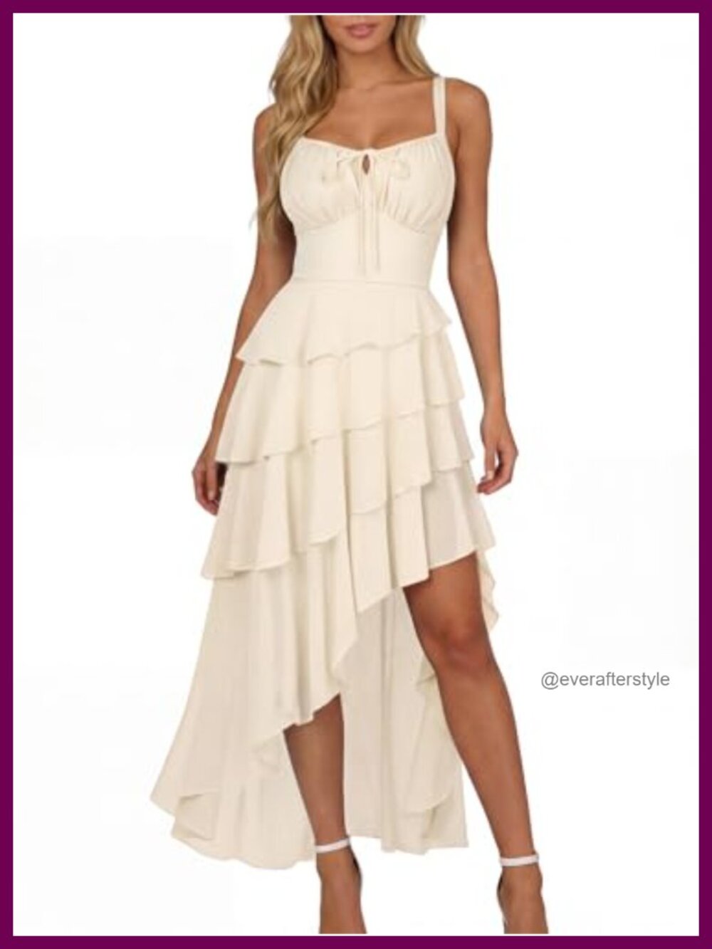 Womens Hi-Low Ruffle Tiered Chiffon Dress Smocked Back Pockets